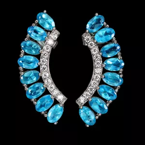 Orecchini In Argento Sterling 925 Ovali In Apatite Pietra Naturale Gioielli - Foto 1 di 10