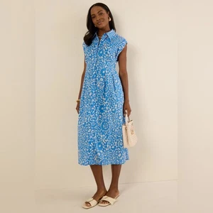 NWT Avara Blue Floral Button Front Collared Jasmine Midi Dress Size Large - Picture 1 of 13