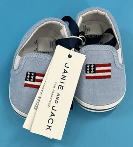 Janie And Jack SLIPPER SNEAKER MIT BESTICKTER FLAGGE 3-6 Monate - Bild 1 von 3