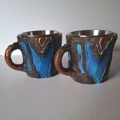 Taza de cristal mineral de acero inoxidable resina 6 oz azul marrón mango café té juego de regalo Foto 1 de 3