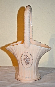 Vintage 70's Westmoreland RIBBED Glass Hand Painted FLOWERS Handled Basket - Picture 1 of 9