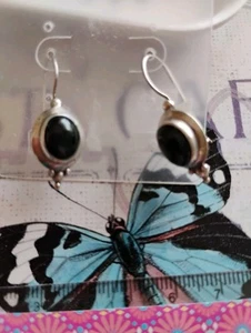 🖤 925 Sterling Silver & Black Jet?? Drop Earrings - Picture 1 of 5