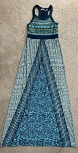 Athleta Kleid Damen Medium Rio Maxi Racerback ärmellos Stretch blau grün - Bild 1 von 8