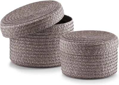 14122 Set Di Cesti Con Coperchio, PP, Grigio, 0.1X17.5X12.5 Cm, 2 Unità - Immagine 1 di 2