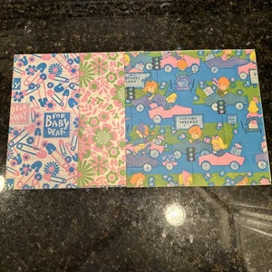 VINTAGE FOLDED WRAPPING PAPER ~ "FOR BABY" "HAPPY BIRTHDAY" & "FUNTIME FREEWAY" - Picture 1 of 8