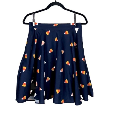 ModCloth Women's M Candy Corn Pattern Skirt Navy Blue Knee Length - Image 1 of 4