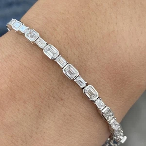 Emerald Lab-Created Diamond Tennis Bracelet 6.45ct F/VS 14K White Gold - Picture 1 of 7
