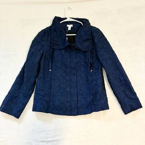 Chico's Navy Blue Textured Quilted Zip Jacket Blazer Size Small - Imagen 1 de 3
