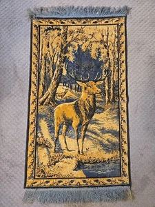 Arazzo da parete vintage Buck Deer 40 x 22 pollici decorazione MCM - Foto 1 di 6