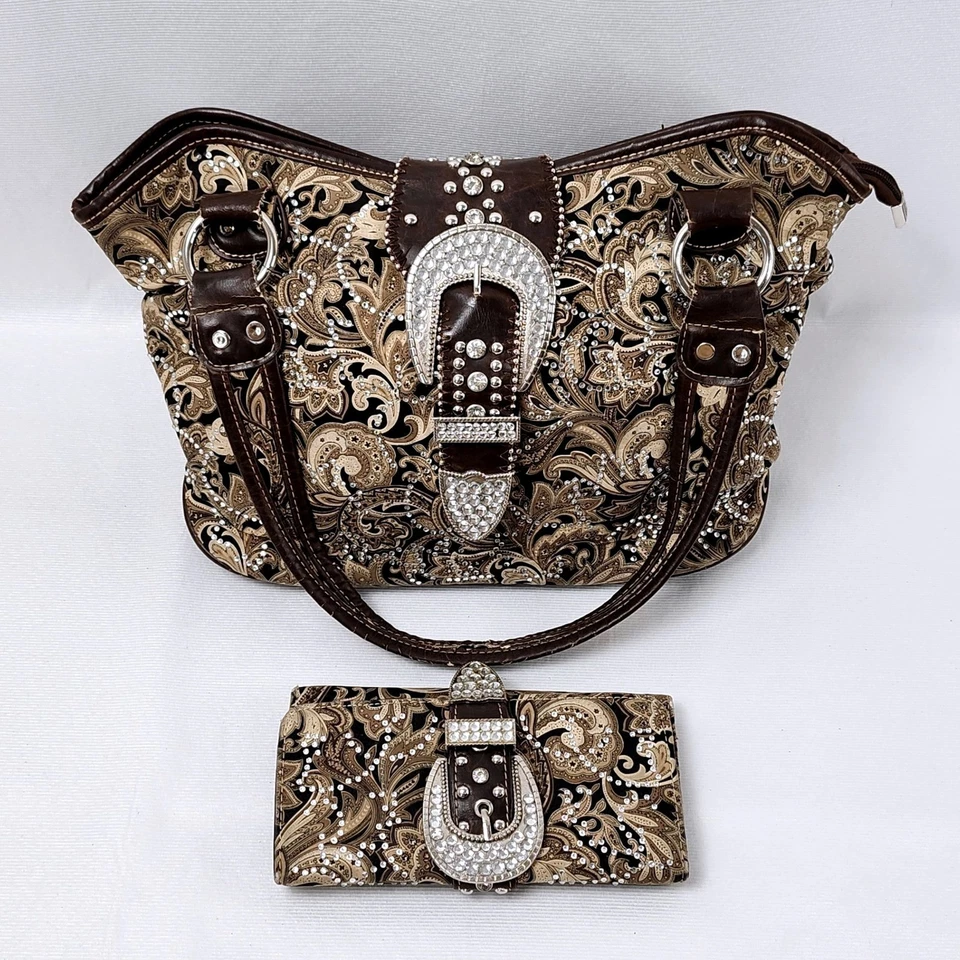 Montana West со стразами сумочка Дамская сумка бумажник комплект пейсли пряжка Western Cowgirl - Изображение 1 из 4