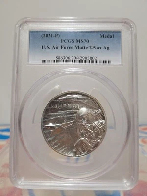 2021-P Medal U.S Air Force Matte 2.5 Oz Ag PCGS MS70 F22 Fighter Jet Silver Coin - Image 1 of 4