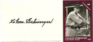 CHARLIE GEHRINGER SIGNED INDEX CARD 3X5 JSA COA TIGERS - Picture 1 of 2