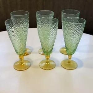 Set 6 Bicchieri Pukeberg Champagne Flutes Turkey Track Ventaglio Reale, Topazio + Verde - Foto 1 di 11