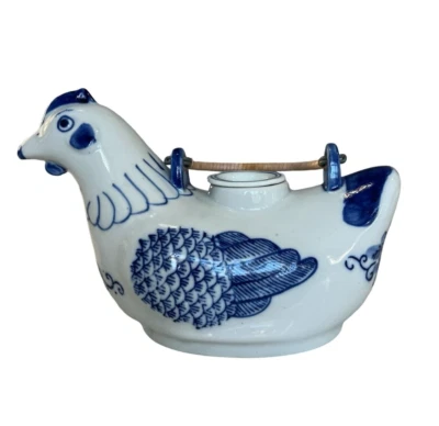 Tetera de pollo Canton Express 1986 vintage 18 oz. Teca azul y blanca Foto 1 de 4