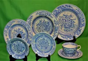 Vintage Minton England blauer KORB mit Blumen Muster um 1820 7-teiliges Gedeck - Bild 1 von 4