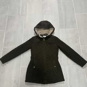 Laundry by Shelli Segal Green Quilted Sherpa Coat Removable Hood Women's Small - Picture 1 of 15