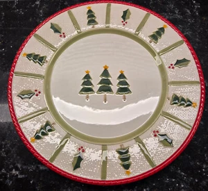 Fitz & Floyd Timberline Dinner Plates Christmas Tree Holly Leaf 10.75" - Picture 1 of 3