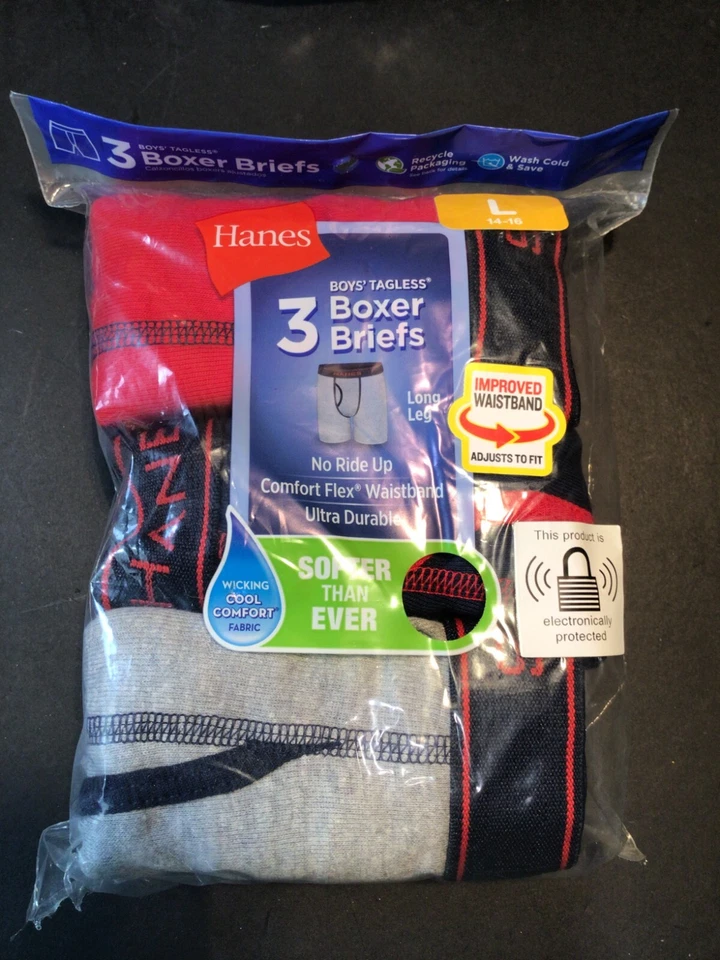 Paquete de 3 calzoncillos boxer Hanes de pierna larga sin etiquetas para niños ropa interior mediana y grande Foto 1 de 1