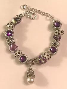 ❤️Europäisches CHARM PERLEN ARMBAND ~ schicke LILA Perlen mit versilberter Kette #1❤️ - Bild 1 von 2