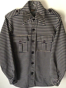 70's Big Yank Textured Polyester Leisure Shirt Jacket Sz Medium Blue Check Plaid - Picture 1 of 12