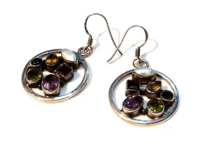 Bijou argent 925 boucles d'oreilles multi pierres earrings - Imagen 1 de 4