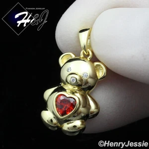 WOMEN 925 STERLING SILVER BLING RED HEART CZ GOLD PLATED 3D BEAR PENDANT*GP392 - Picture 1 of 4