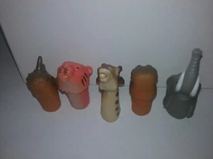 5 Rubber Finger Puppets Jungle Tiger Giraffe Hippo Safari Lucky Star - Picture 1 of 11