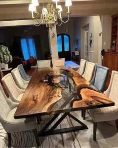 Clear Epoxy Live Edge Walnut Dining Table – 60" x 30" Custom Handmade Tabletop - Picture 1 of 8