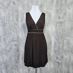 Vintage Max Edition L braun Jersey Strick Surplice Ausschnitt Tag Freizeit Kleid - Bild 1 von 10