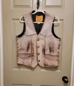 Kerr Leather Vest Biker Size M Vintage Made In USA Lace Up Motorcycle Biker Rock - Picture 1 of 12