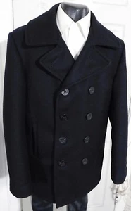 SCHOTT US 740N SIZE 42 BLACK WOOL PEA JACKET MADE IN USA - Picture 1 of 4