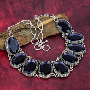 AAA+ Iolite Gemstone Handmade 925 Solid Sterling Silver Necklace Jewelry - Picture 1 of 5