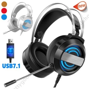 USB 7.1 Gaming Headset Surround Sound LED RGB Backlit Headphones with Mic for PC - Picture 1 of 42