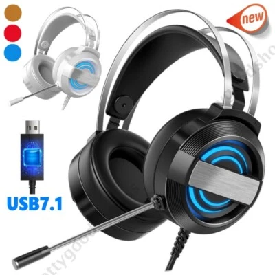 USB 7.1 Gaming Headset Surround Sound LED RGB Backlit Headphones with Mic for PC - Image 1 of 4