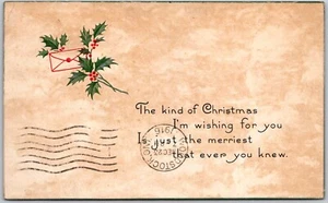 Christmas – Antique Postcard – Embossed – Holly & Verse – DB - Bild 1 von 2