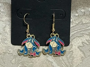 Eeyore Cartoon Anime Donkey Enamel Gold Dangle Adorable Earring Set - Picture 1 of 2