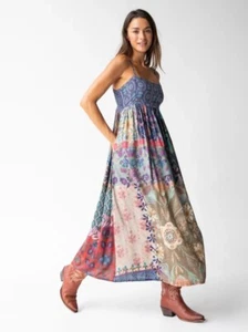 ~*$55 NWT Natural Life BAILEY blue patchwork floral boho flowy MAXI DRESS S*~ - Picture 1 of 5