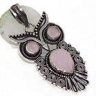 925 Silver Plated-Pink Chalcedony Ethnic Owl Gemstone Pendant Jewelry 2.1" JW