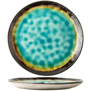 11" Blue Dream Crackle Glaze Irregular Ceramic Plate - Decorative Dinnerware - Picture 1 of 5