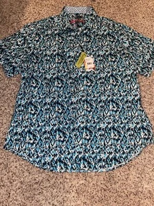 NWT Robert Graham Lanier Mens Short Sleeve Dress Shirt Blue Diamond Size XL - Picture 1 of 5