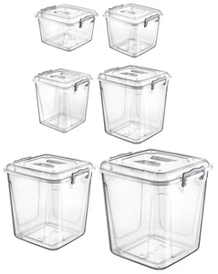 Clear Plastic Box with Lid Lock Home Office Kitchen Food Storage Container Boxes - Picture 1 of 7