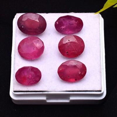 6 Pcs Natural Mozambique Ruby 11.20mm-13.10mm Oval Faceted Cut Loose Gemstones - Image 1 of 4