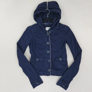 Abercrombie Fitch Jacket Girls Medium Navy Blue Hooded Adirondack Heritage Kids - Picture 1 of 13