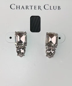 Fashion Earrings Silver Tone Double Crystal Stud Fashion Earrings CHARTER CLUB - Picture 1 of 3