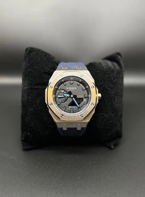 Custom G-Shock GA-2100 Blue Watch with Metal Case and Rubber Strap - Image 1 of 4