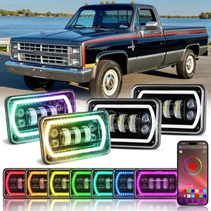 4PCS 4x6" RGB LED Headlights For Chevrolet C10 C20 C30 K10 K20 1980-1986 Pickup - Imagen 1 de 10