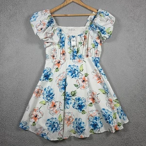 Abercrombie Kids Dress Size 17/18 Floral Puff Sleeve Mini Smock Poplin Picnic - Picture 1 of 12