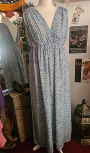 H&m Blue Paisley Greecian Maxi Dress 12 14 Hippy Boho Summer - Picture 1 of 7