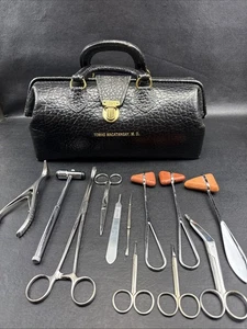 VTG  Authentic LILLY Leather Medical Travel Bag MD Doctor Bag With Medical Tools - Picture 1 of 10