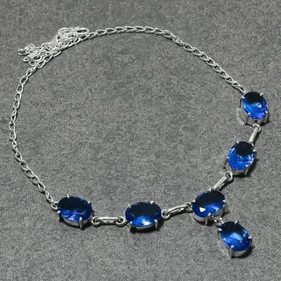 Collar de joyería de regalo hecho a mano de piedras preciosas de cuarzo con forma ovalada de tanzanita facetada 18" Foto 1 de 4